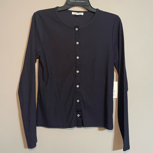 Free Assembly Tops - Free Assembly Navy Ribbed Button-Front Cardigan Medium BNWT